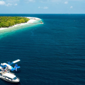 Amilla Fushi Maldives Honeymoon Packages Aerial View Seaplane